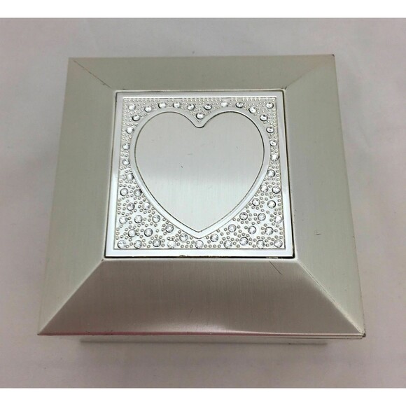 Things Remembered Jewelry Trinket Square Box with Rhinestones Heart Silver-tone - Picture 1 of 5